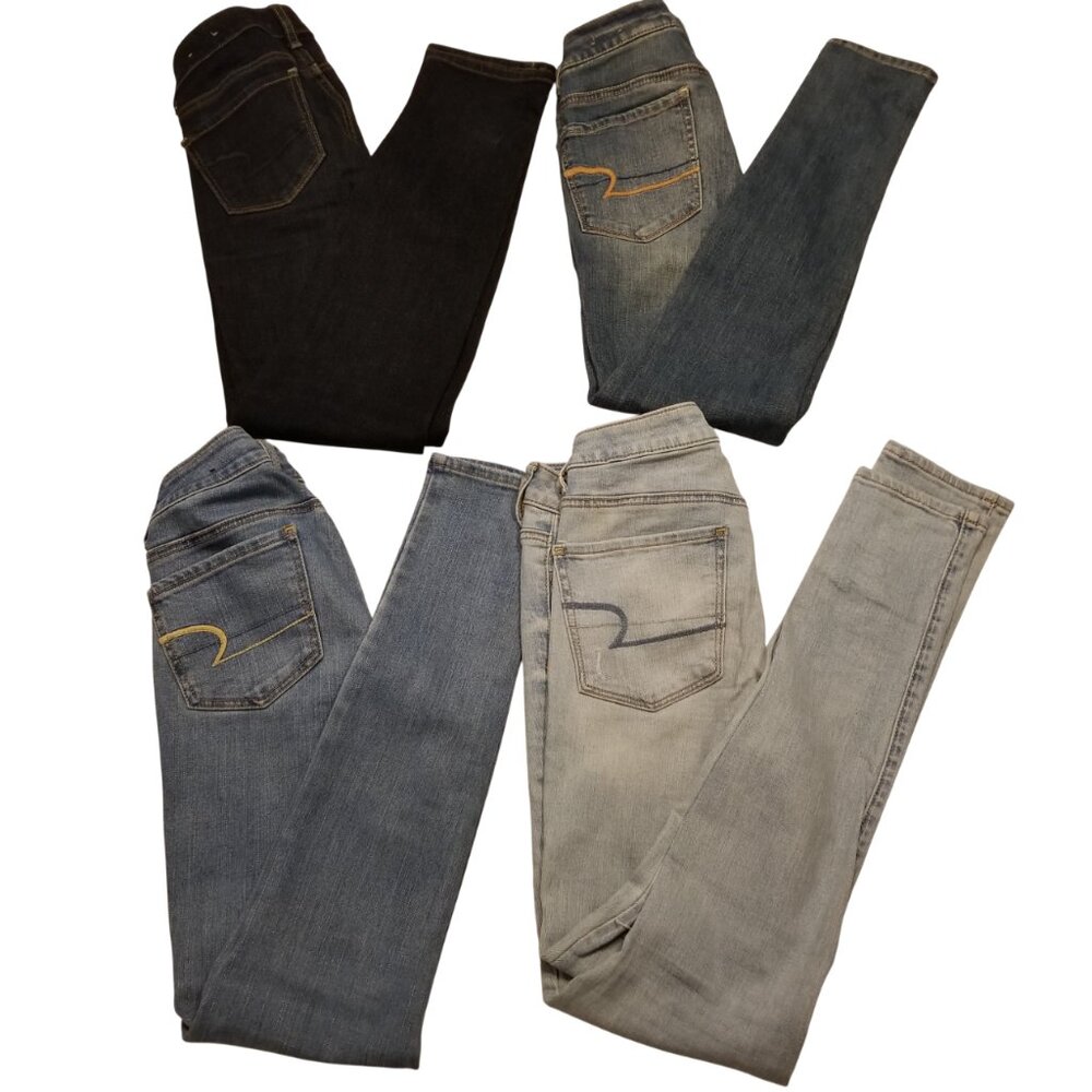 Set of 4 High Rise Skinny Jeans American Eagle Size US 0-2 Denim Pants Jeggings